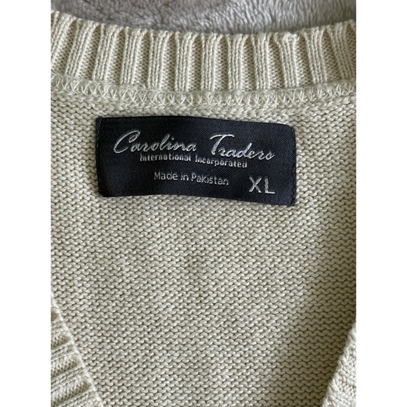 Vintage Sweater Vest Men XL Cream V Neck Carolina Traders Preppy Grandpa - Picture 2 of 6
